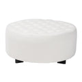 Pouf rond Athéna moderne et contemporain en bouclette ivoire et bois finition noire