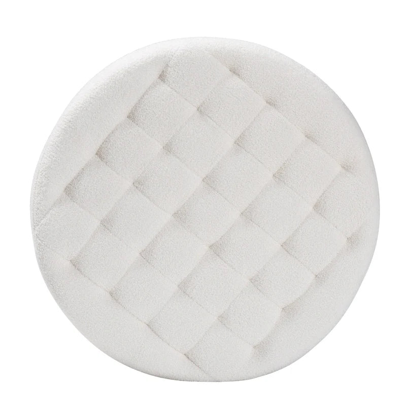 Pouf rond Athéna moderne et contemporain en bouclette ivoire et bois finition noire