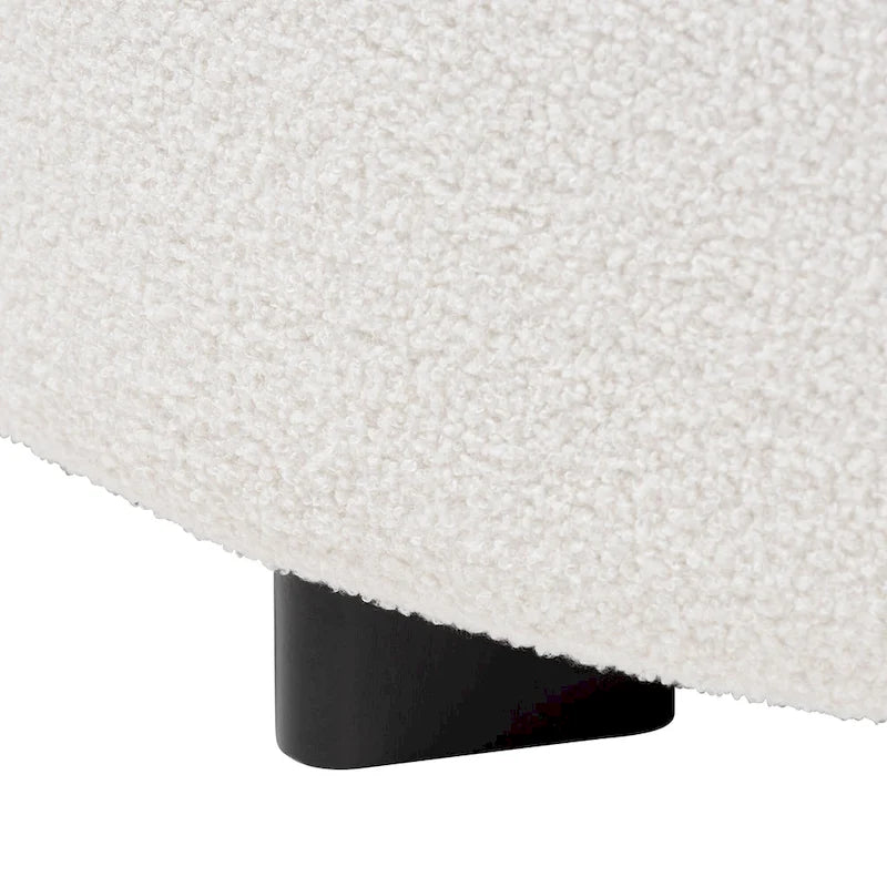 Pouf rond Athéna moderne et contemporain en bouclette ivoire et bois finition noire