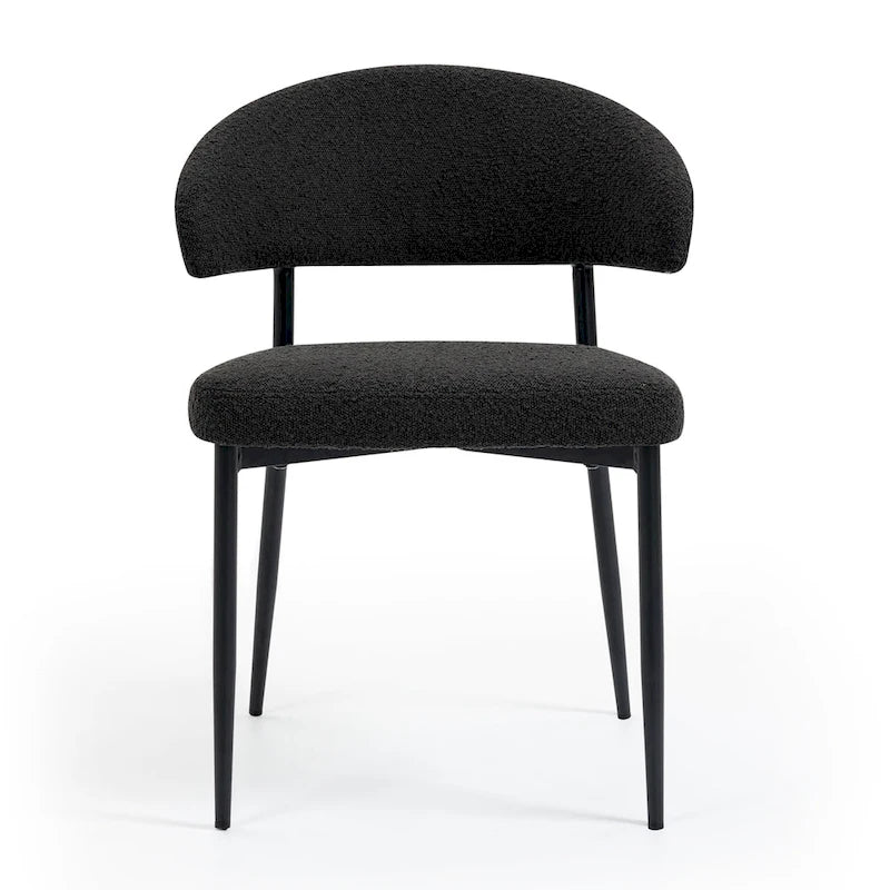 Lot de 2 chaises de salle à manger Ayoka en bouclette noire avec pieds en fer noir