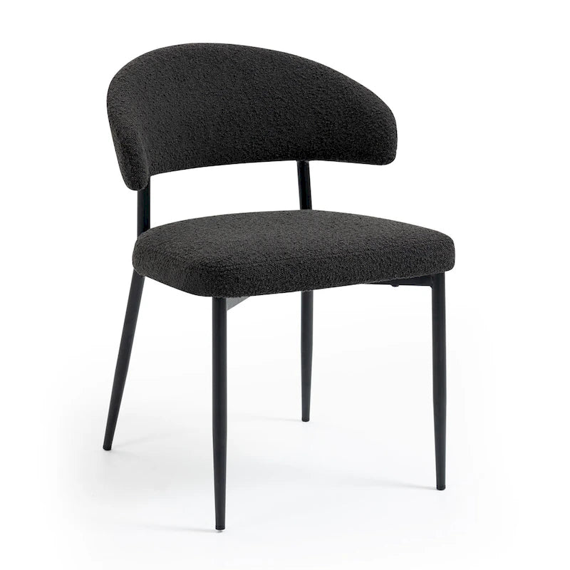 Lot de 2 chaises de salle à manger Ayoka en bouclette noire avec pieds en fer noir