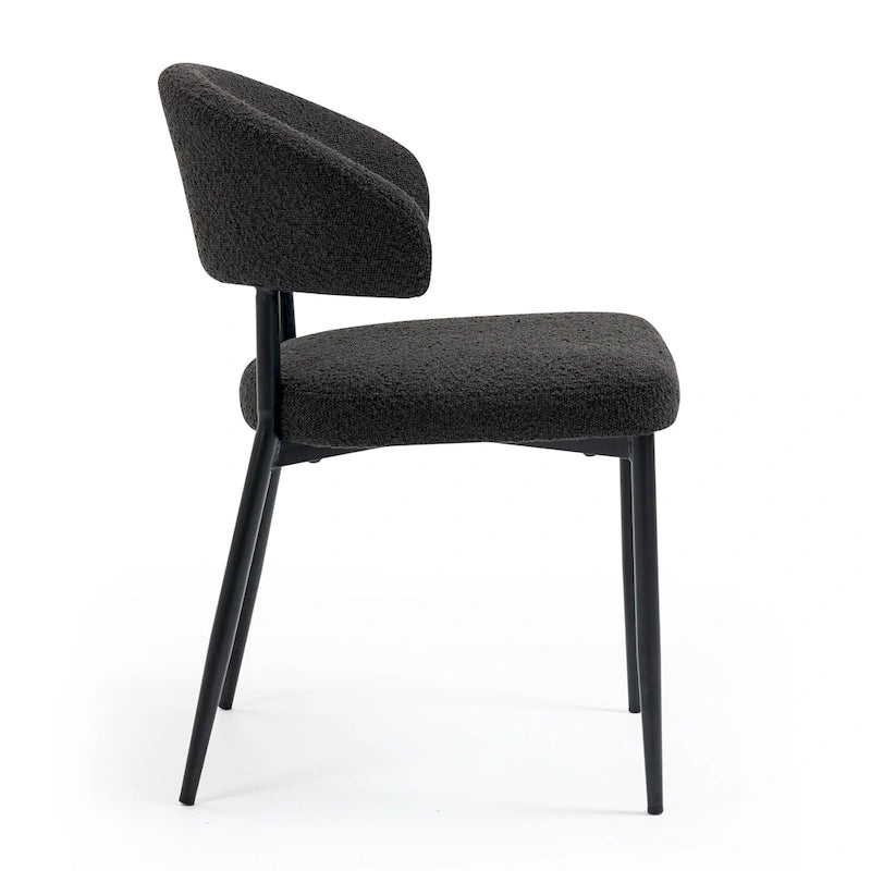 Lot de 2 chaises de salle à manger Ayoka en bouclette noire avec pieds en fer noir