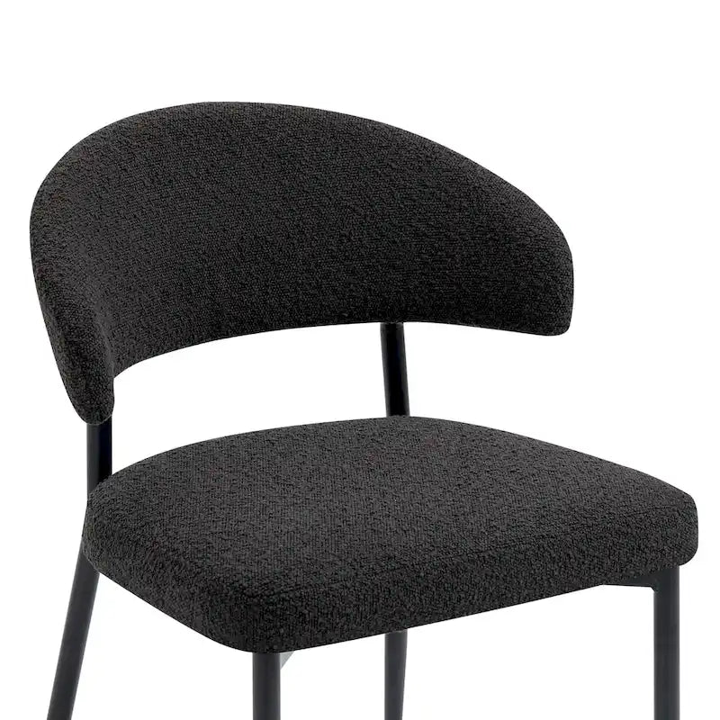 Lot de 2 chaises de salle à manger Ayoka en bouclette noire avec pieds en fer noir