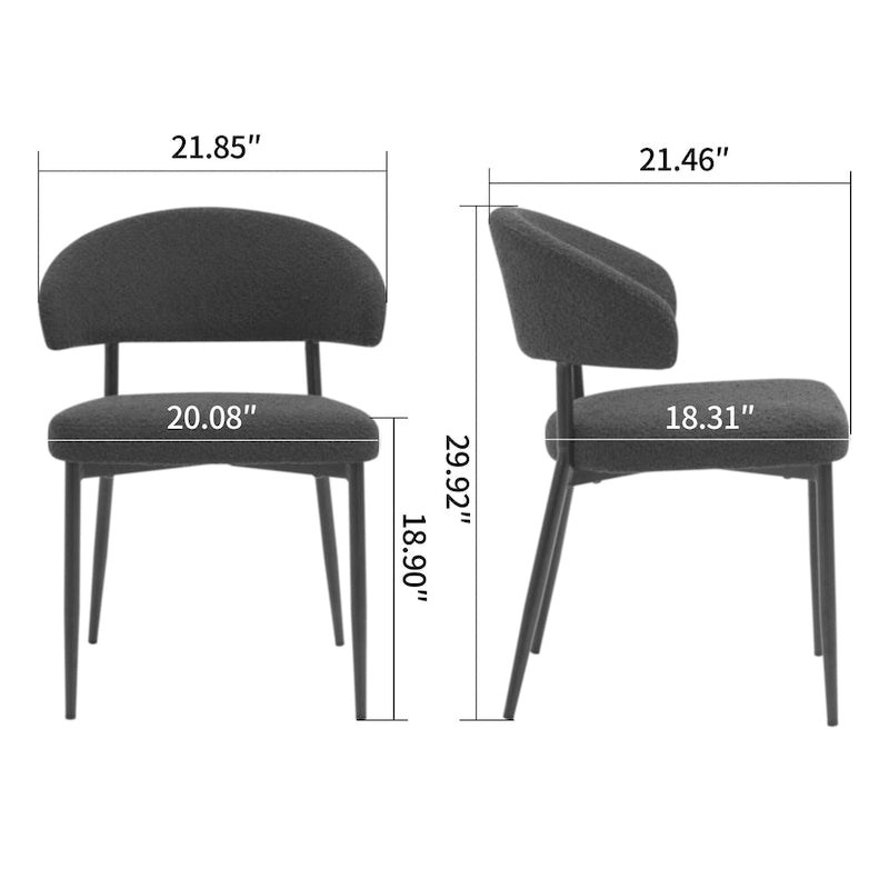 Lot de 2 chaises de salle à manger Ayoka en bouclette noire avec pieds en fer noir