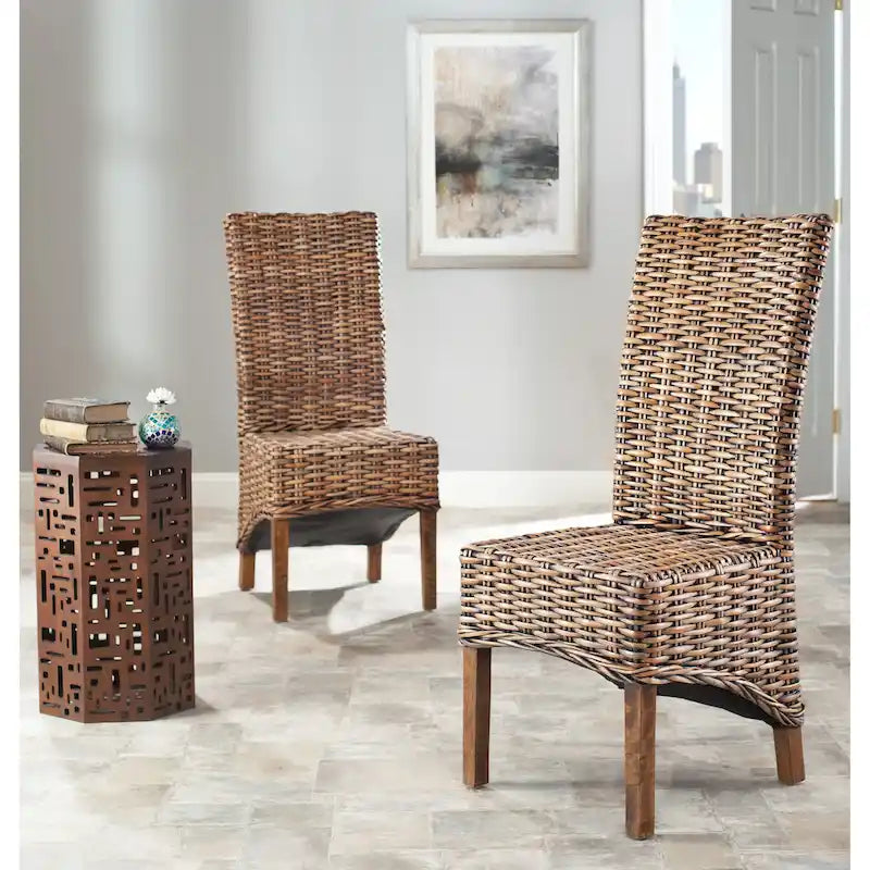 SAFAVIEH Kathi Isla Chaise de salle à manger haute en osier marron (Lot de 2) - 18.5 x 20.9 x 42.1 - 19Px21Px42H