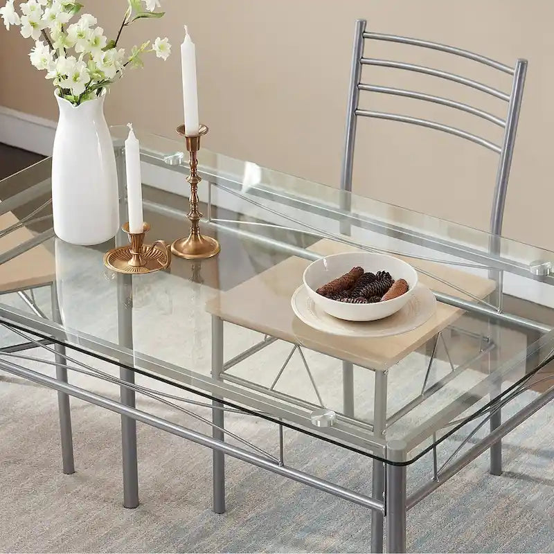 Ensembles de salle à manger modernes 5 pièces, table en verre trempé et 4 chaises en PU