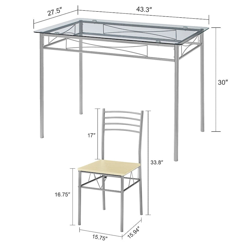 Ensembles de salle à manger modernes 5 pièces, table en verre trempé et 4 chaises en PU