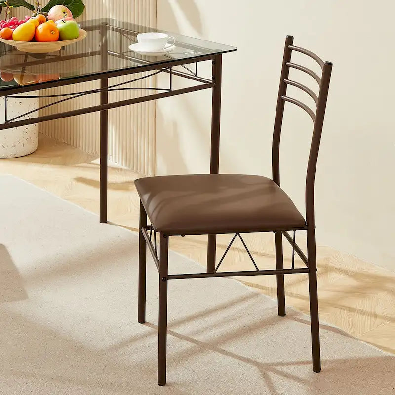 Ensembles de salle à manger modernes 5 pièces, table en verre trempé et 4 chaises en PU