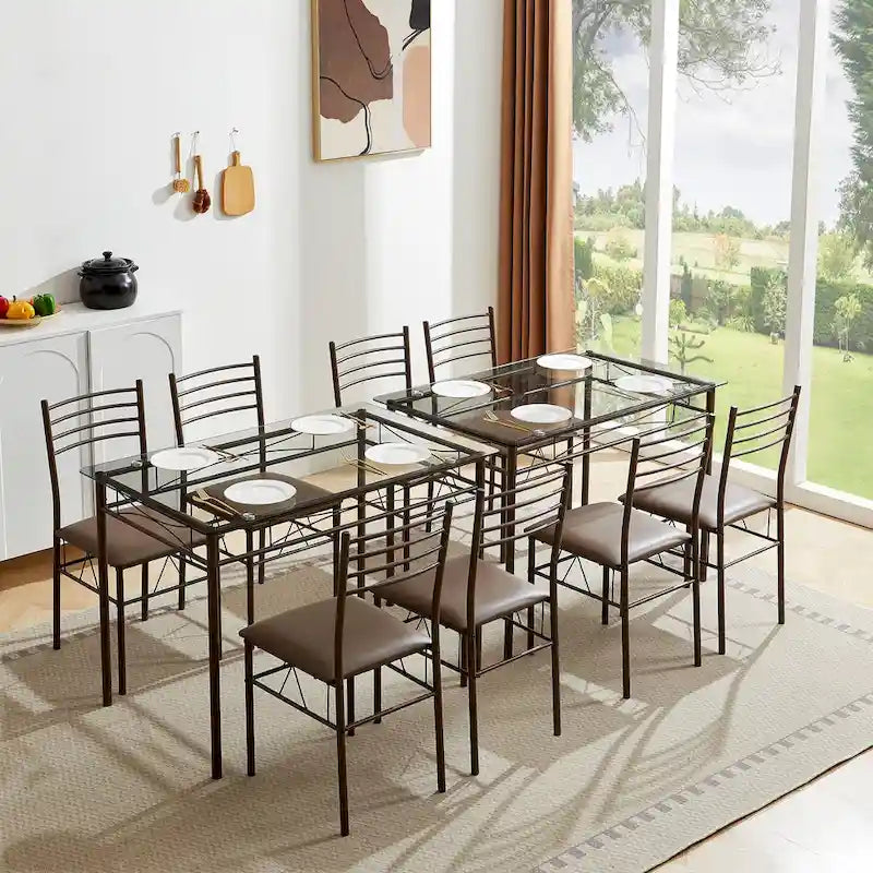 Ensembles de salle à manger modernes 5 pièces, table en verre trempé et 4 chaises en PU