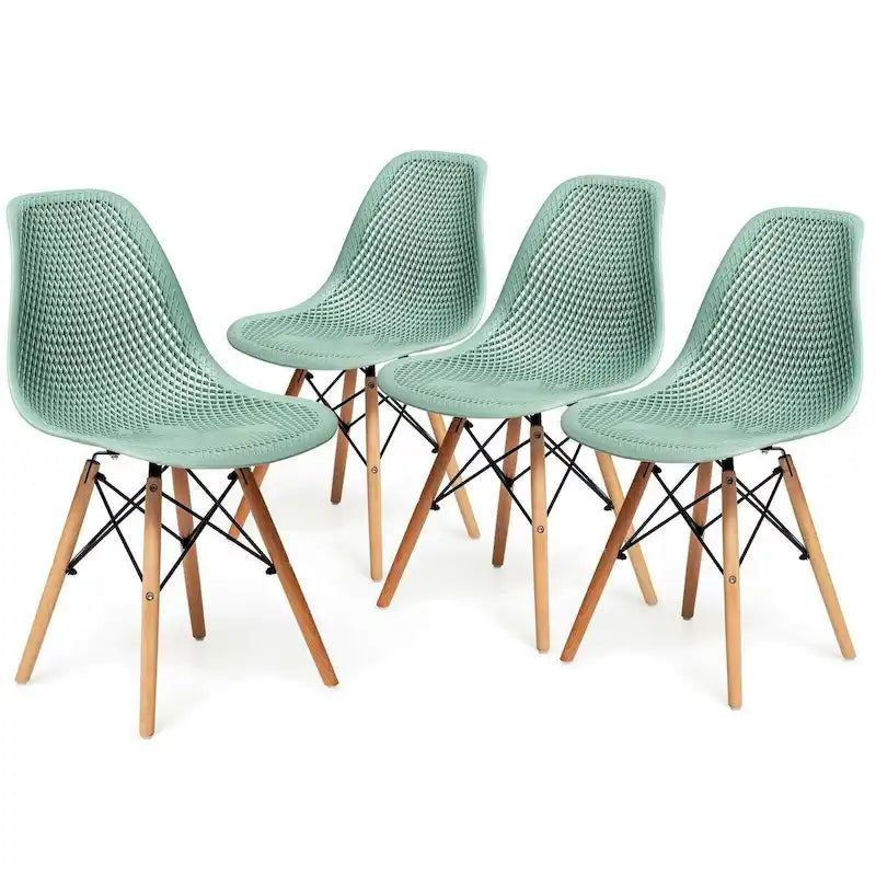Ensemble de 4 chaises modernes en plastique ajouré avec pieds en bois - 22 x 18 x 32,5 (L x l x H)