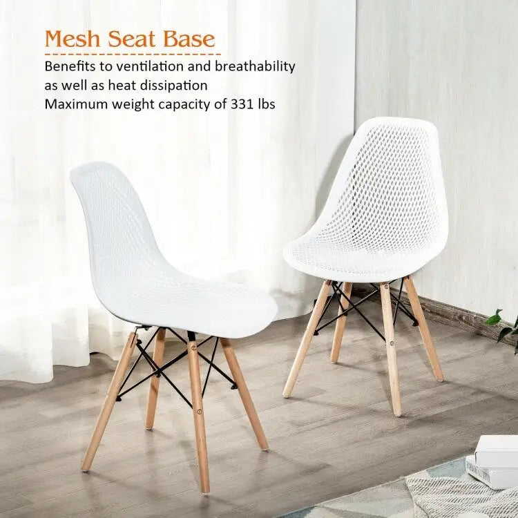 Ensemble de 4 chaises modernes en plastique ajouré avec pieds en bois - 22 x 18 x 32,5 (L x l x H)