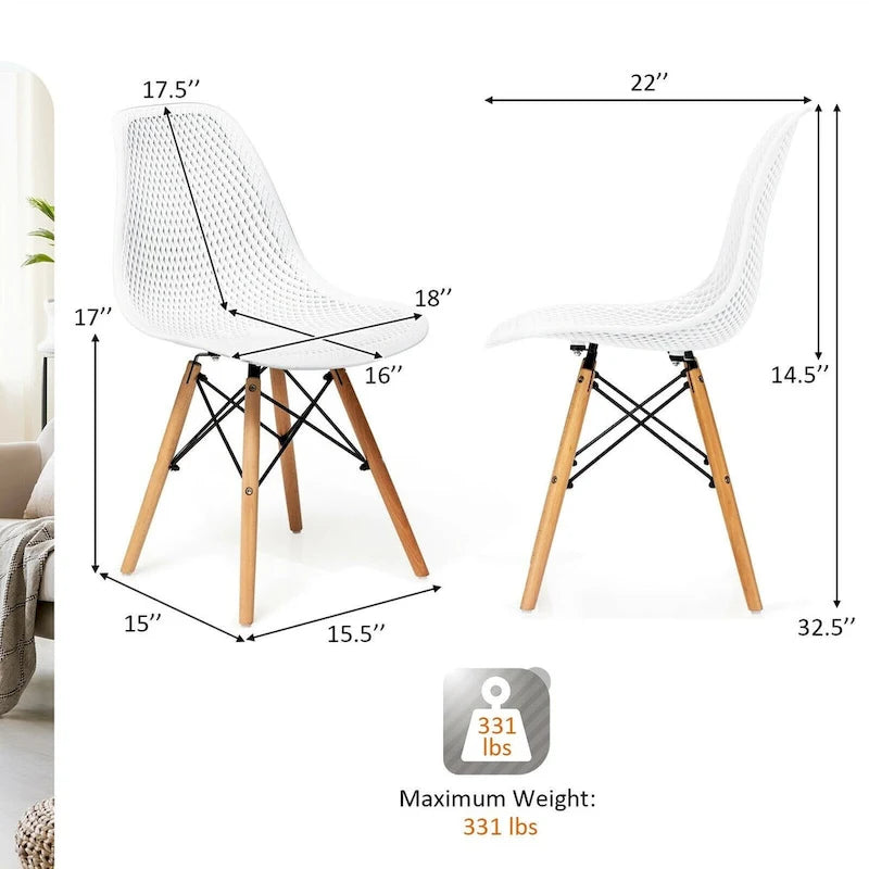 Ensemble de 4 chaises modernes en plastique ajouré avec pieds en bois - 22 x 18 x 32,5 (L x l x H)