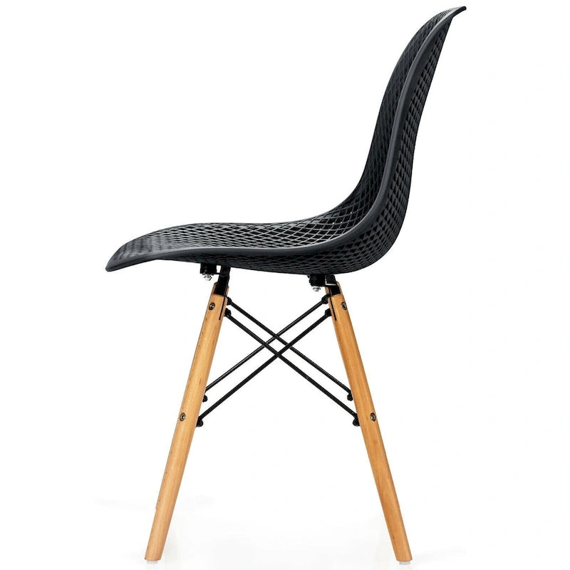 Ensemble de 4 chaises modernes en plastique ajouré avec pieds en bois - 22 x 18 x 32,5 (L x l x H)