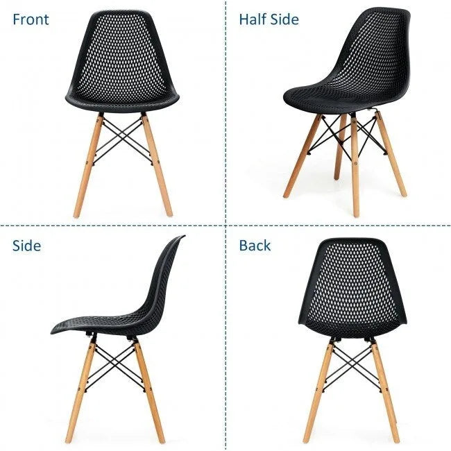 Ensemble de 4 chaises modernes en plastique ajouré avec pieds en bois - 22 x 18 x 32,5 (L x l x H)