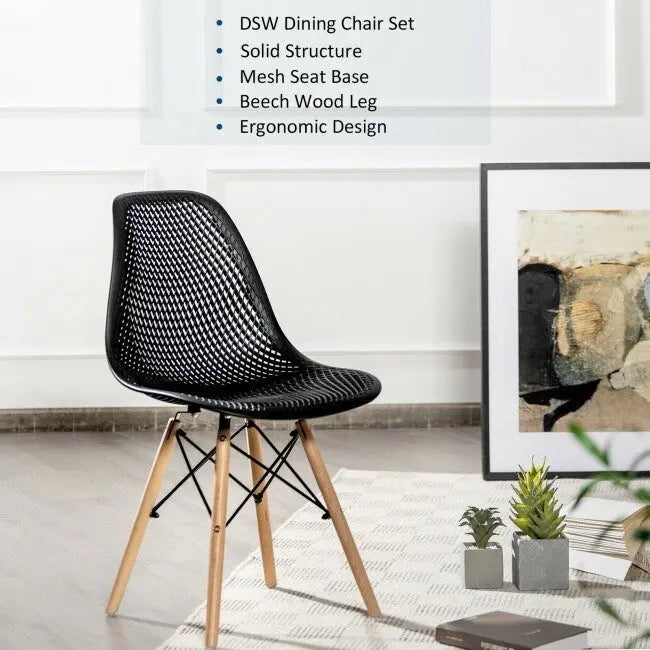 Ensemble de 4 chaises modernes en plastique ajouré avec pieds en bois - 22 x 18 x 32,5 (L x l x H)