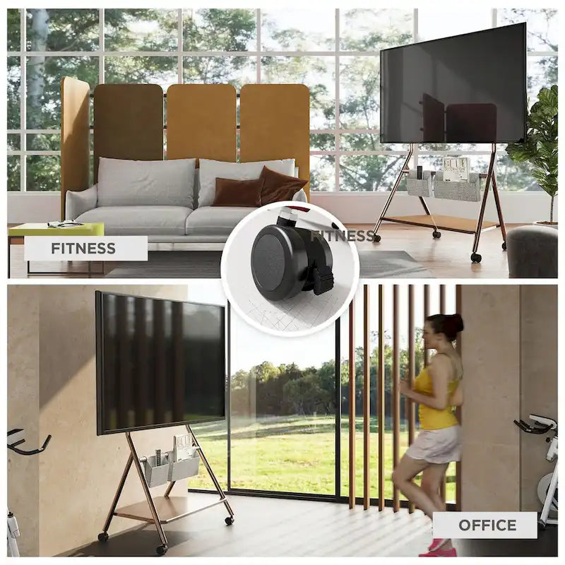 Meuble TV roulant moderne FITUEYES pour téléviseurs de 55 à 78 pouces, Chariot TV mobile pour salon et appartement