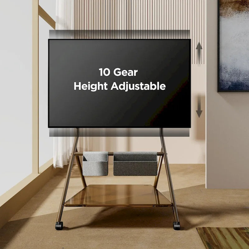 Meuble TV roulant moderne FITUEYES pour téléviseurs de 55 à 78 pouces, Chariot TV mobile pour salon et appartement