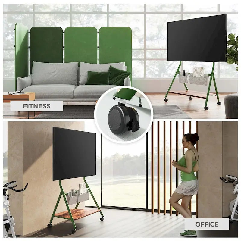 Meuble TV roulant moderne FITUEYES pour téléviseurs de 55 à 78 pouces, Chariot TV mobile pour salon et appartement