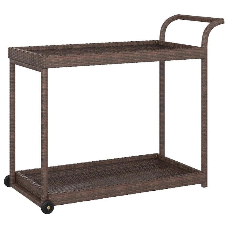 vidaXL Chariot de Bar d'Extérieur 2 Niveaux Desserte Roulante Chariot de Service en Rotin PE - 100 x 45 x 83 cm