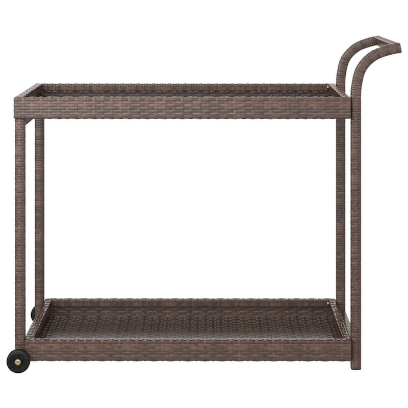 vidaXL Chariot de Bar d'Extérieur 2 Niveaux Desserte Roulante Chariot de Service en Rotin PE - 100 x 45 x 83 cm