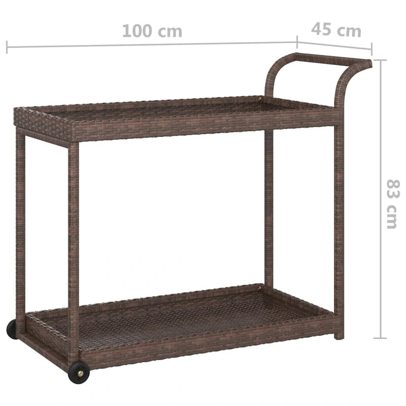 vidaXL Chariot de Bar d'Extérieur 2 Niveaux Desserte Roulante Chariot de Service en Rotin PE - 100 x 45 x 83 cm