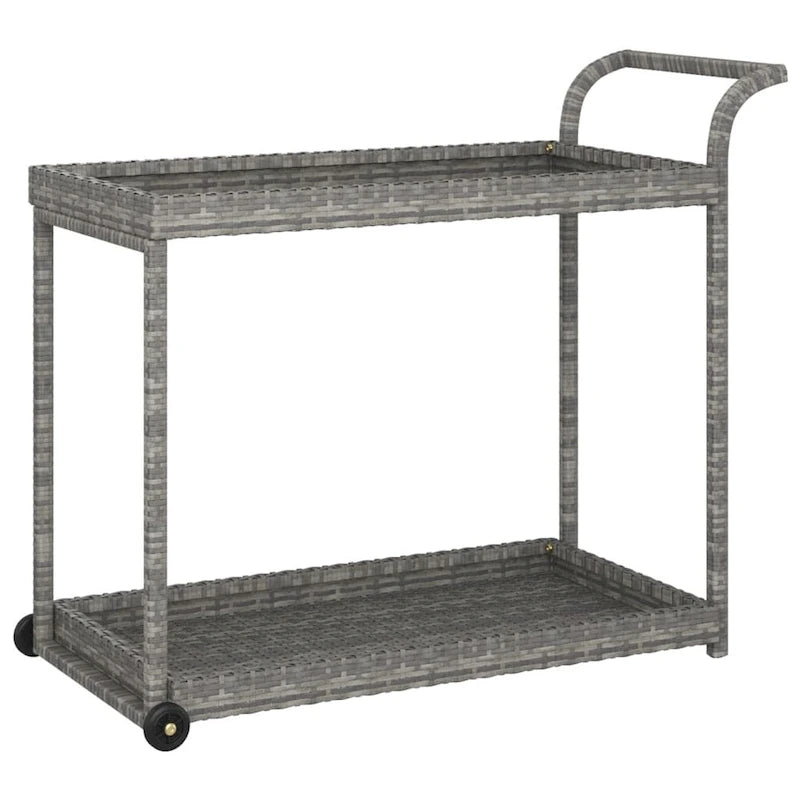 vidaXL Chariot de Bar d'Extérieur 2 Niveaux Desserte Roulante Chariot de Service en Rotin PE - 100 x 45 x 83 cm