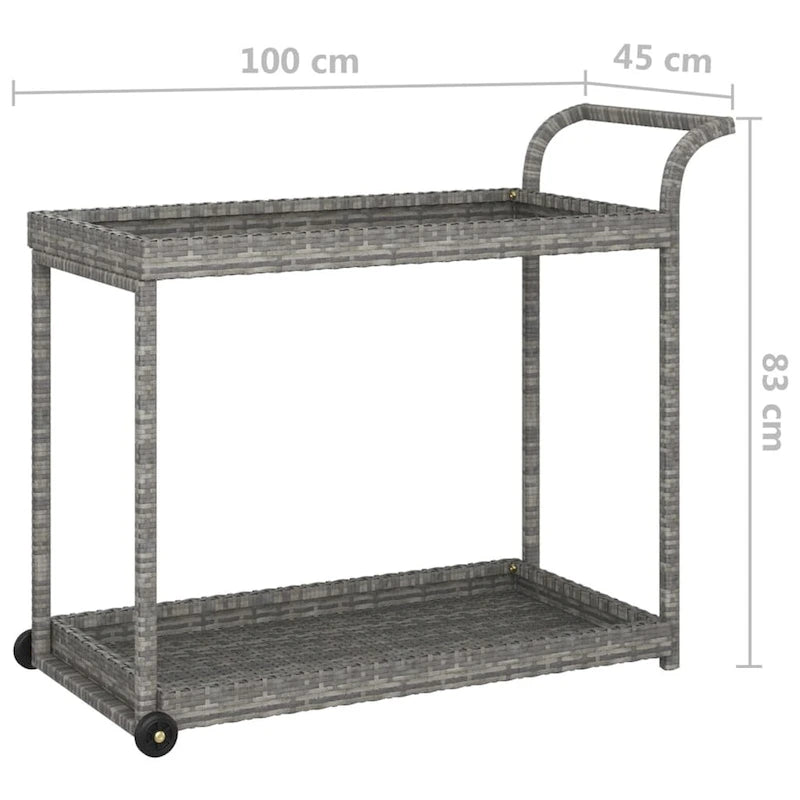 vidaXL Chariot de Bar d'Extérieur 2 Niveaux Desserte Roulante Chariot de Service en Rotin PE - 100 x 45 x 83 cm