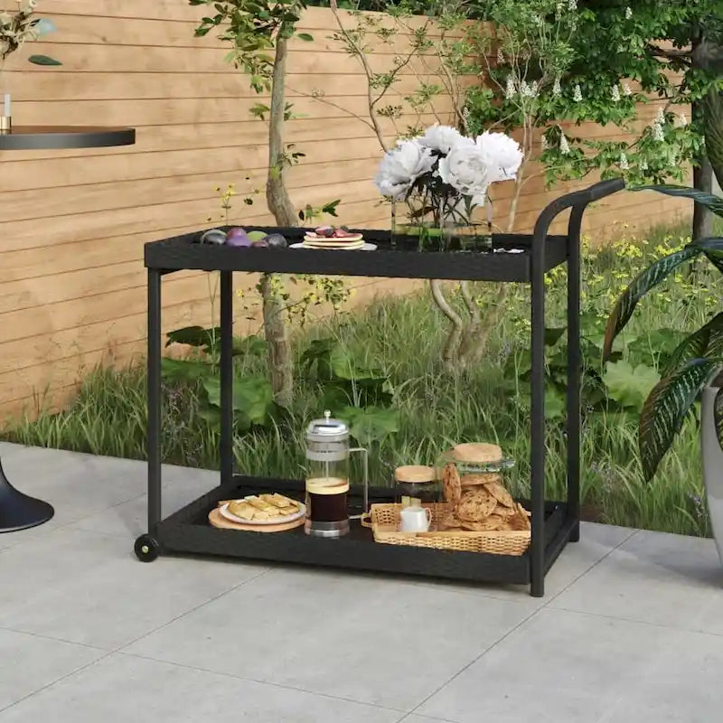 vidaXL Chariot de Bar d'Extérieur 2 Niveaux Desserte Roulante Chariot de Service en Rotin PE - 100 x 45 x 83 cm