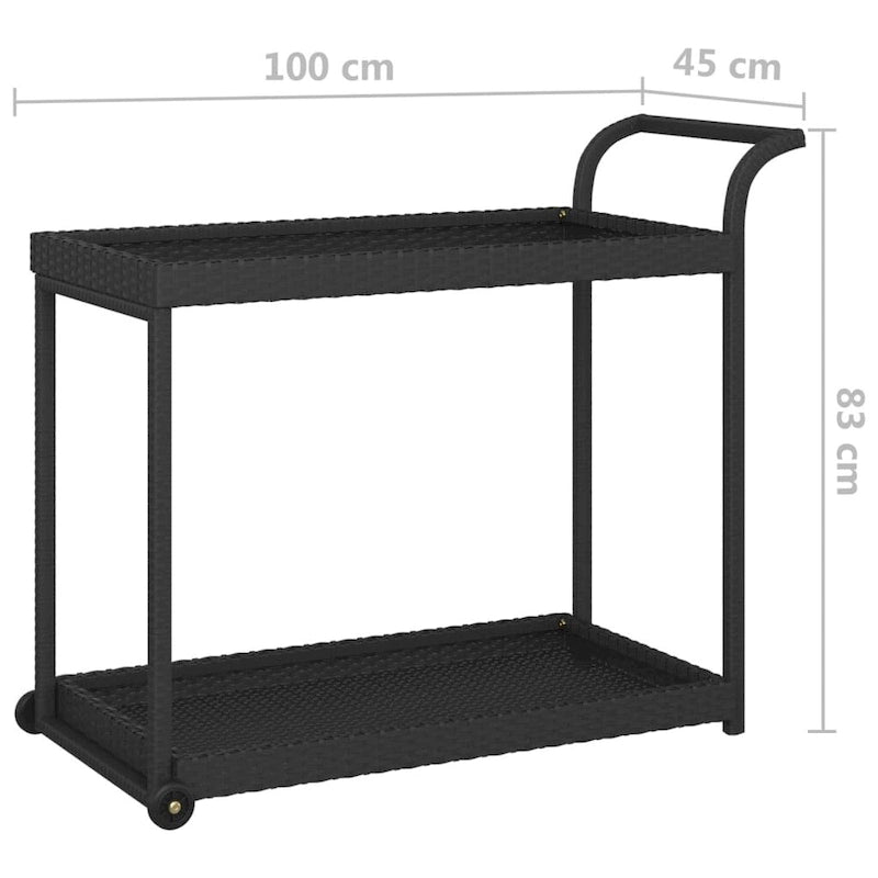 vidaXL Chariot de Bar d'Extérieur 2 Niveaux Desserte Roulante Chariot de Service en Rotin PE - 100 x 45 x 83 cm