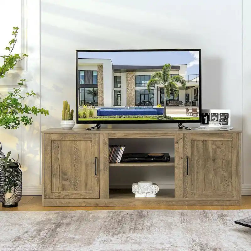 Meuble TV de 147 cm avec 2 placards de rangement et étagères réglables sur 3 positions