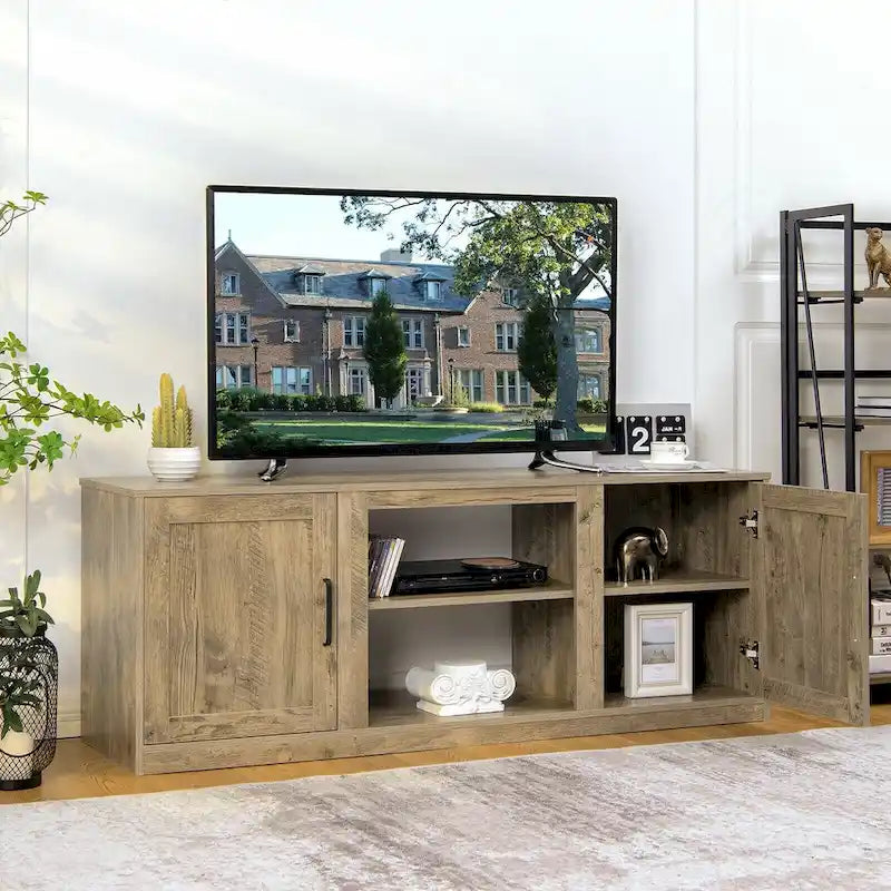 Meuble TV de 147 cm avec 2 placards de rangement et étagères réglables sur 3 positions