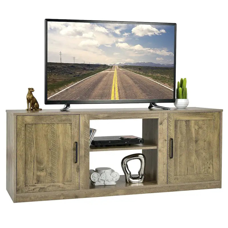 Meuble TV de 147 cm avec 2 placards de rangement et étagères réglables sur 3 positions