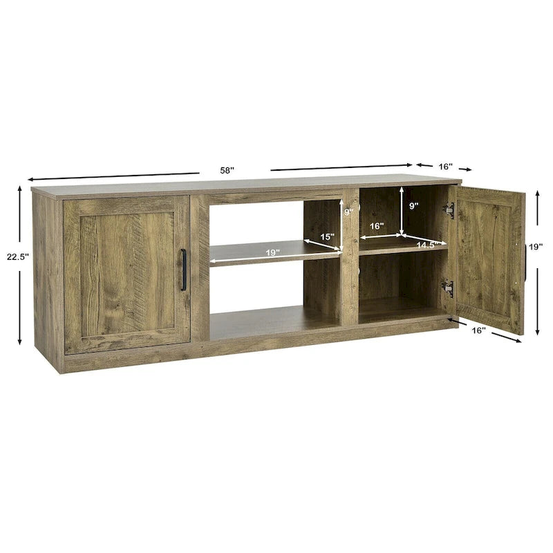 Meuble TV de 147 cm avec 2 placards de rangement et étagères réglables sur 3 positions