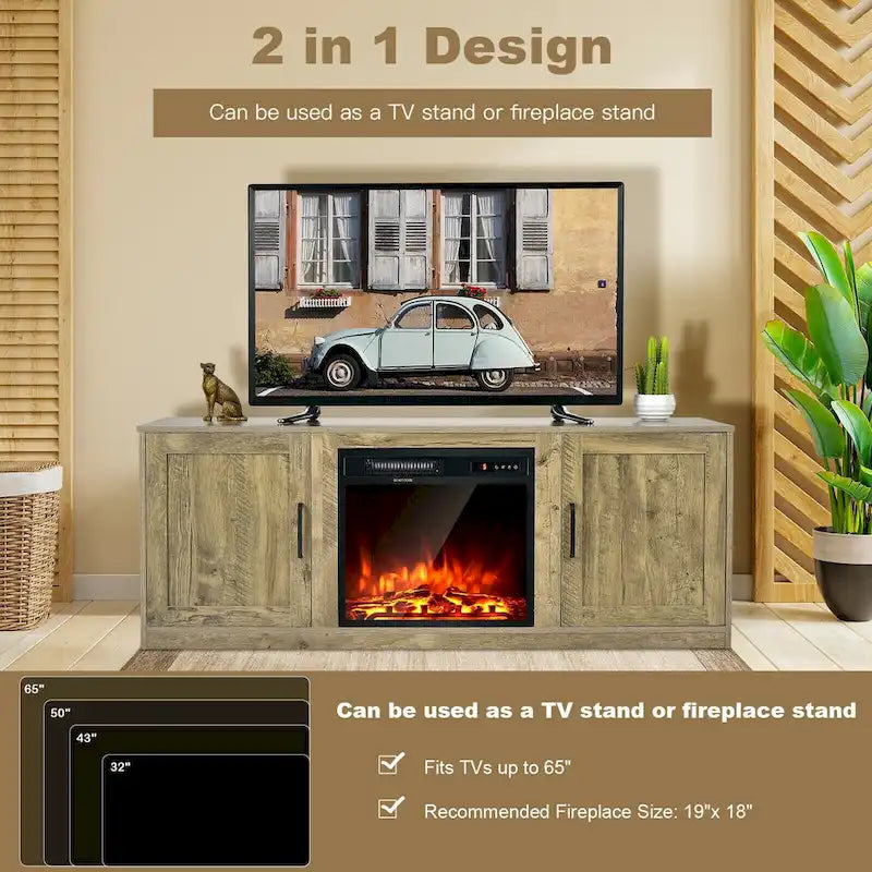 Meuble TV de 147 cm avec 2 placards de rangement et étagères réglables sur 3 positions