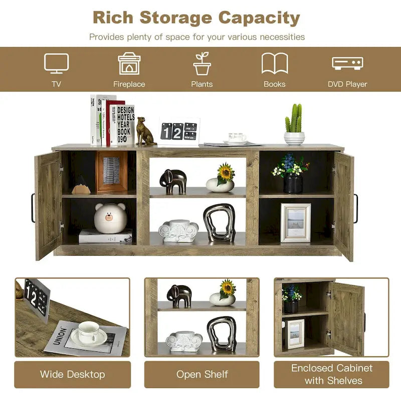 Meuble TV de 147 cm avec 2 placards de rangement et étagères réglables sur 3 positions