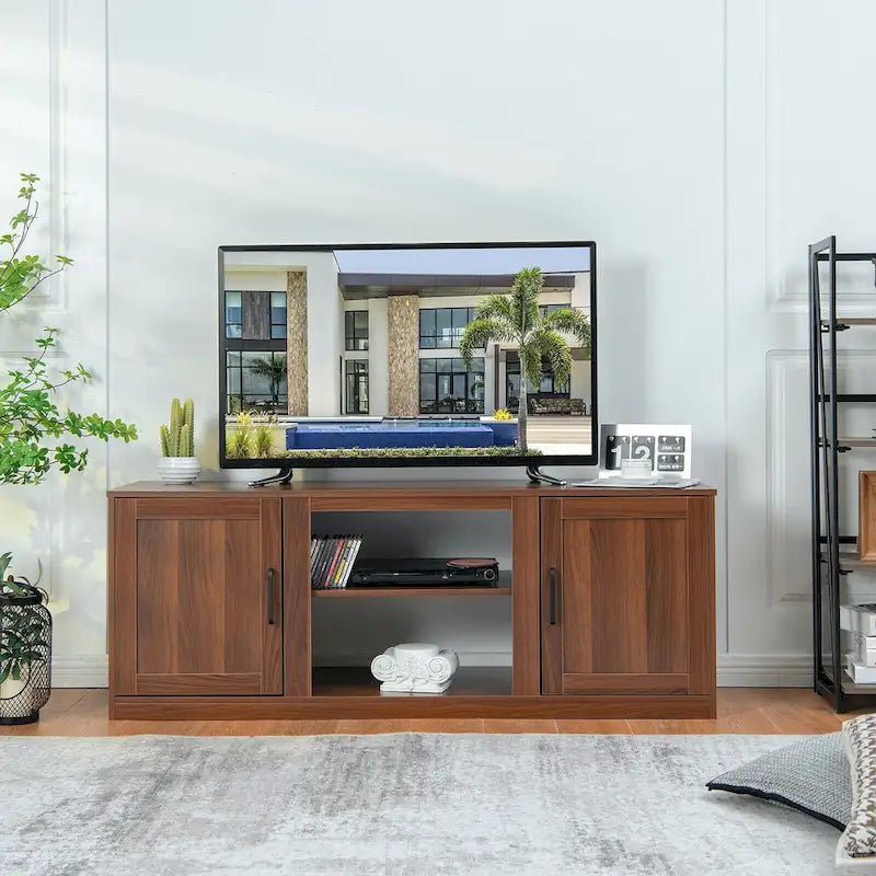 Meuble TV de 147 cm avec 2 placards de rangement et étagères réglables sur 3 positions