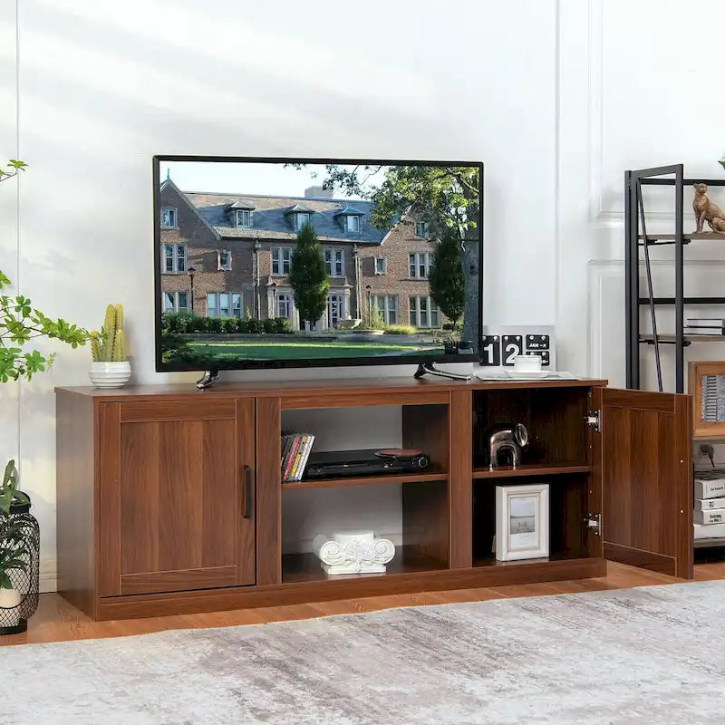 Meuble TV de 147 cm avec 2 placards de rangement et étagères réglables sur 3 positions