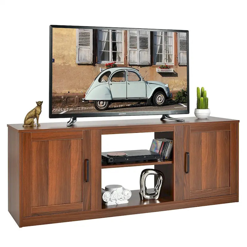 Meuble TV de 147 cm avec 2 placards de rangement et étagères réglables sur 3 positions