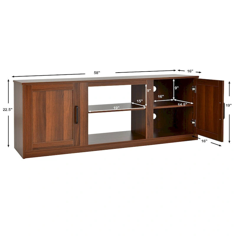 Meuble TV de 147 cm avec 2 placards de rangement et étagères réglables sur 3 positions