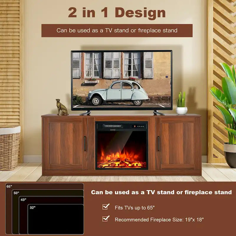 Meuble TV de 147 cm avec 2 placards de rangement et étagères réglables sur 3 positions