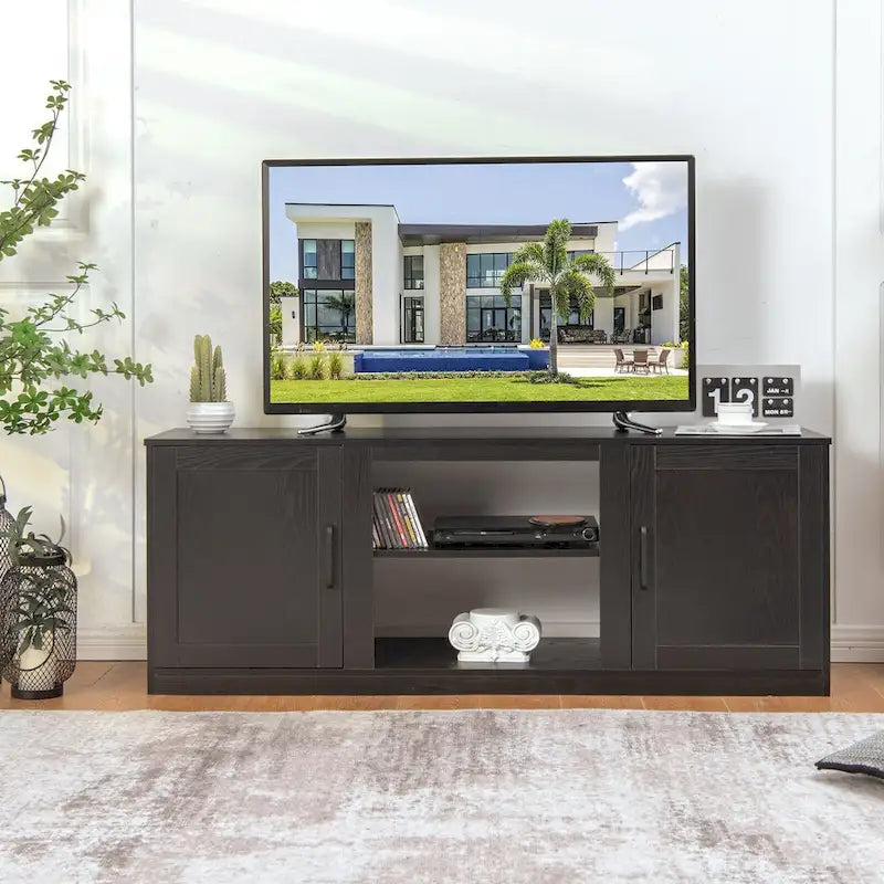 Meuble TV de 147 cm avec 2 placards de rangement et étagères réglables sur 3 positions