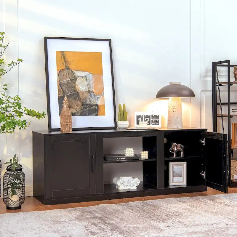 Meuble TV de 147 cm avec 2 placards de rangement et étagères réglables sur 3 positions