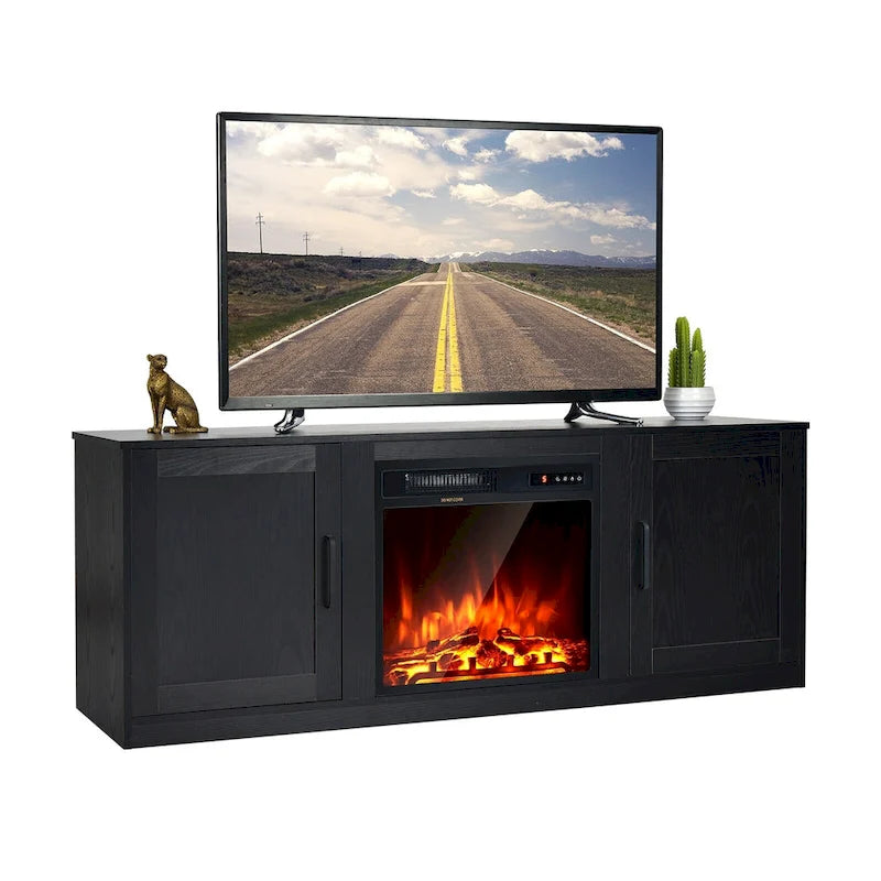 Meuble TV de 147 cm avec 2 placards de rangement et étagères réglables sur 3 positions