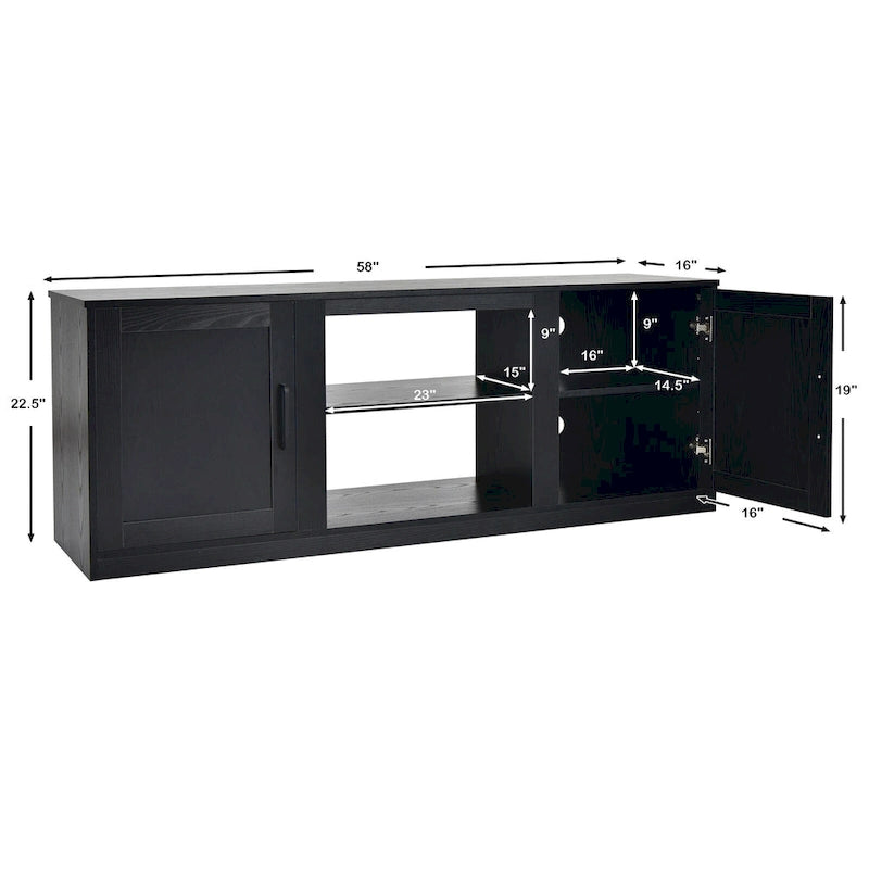 Meuble TV de 147 cm avec 2 placards de rangement et étagères réglables sur 3 positions