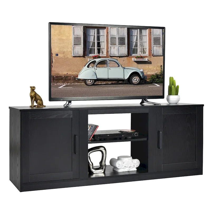 Meuble TV de 147 cm avec 2 placards de rangement et étagères réglables sur 3 positions