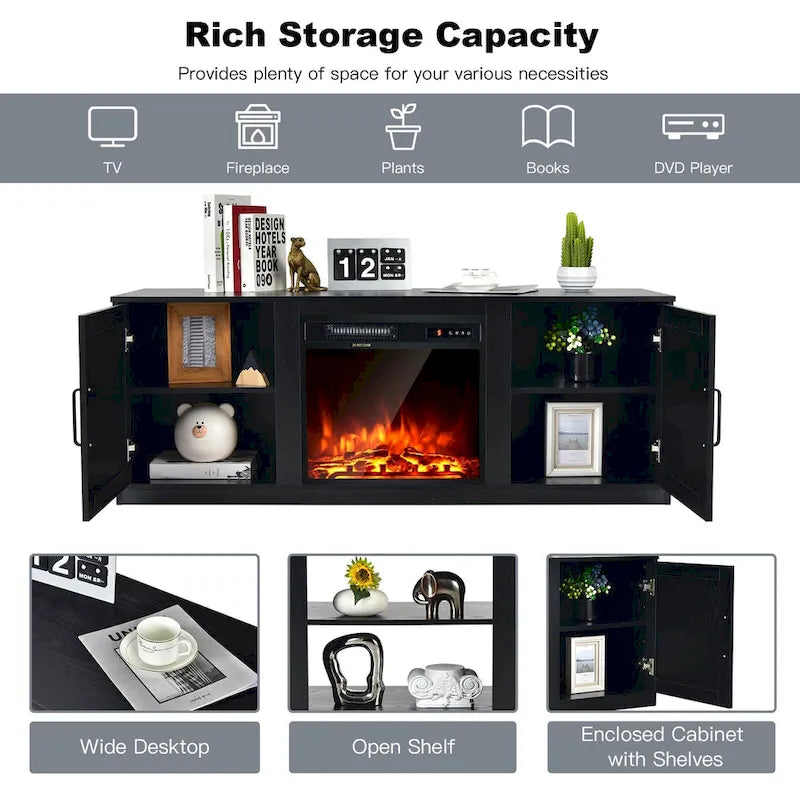 Meuble TV de 147 cm avec 2 placards de rangement et étagères réglables sur 3 positions