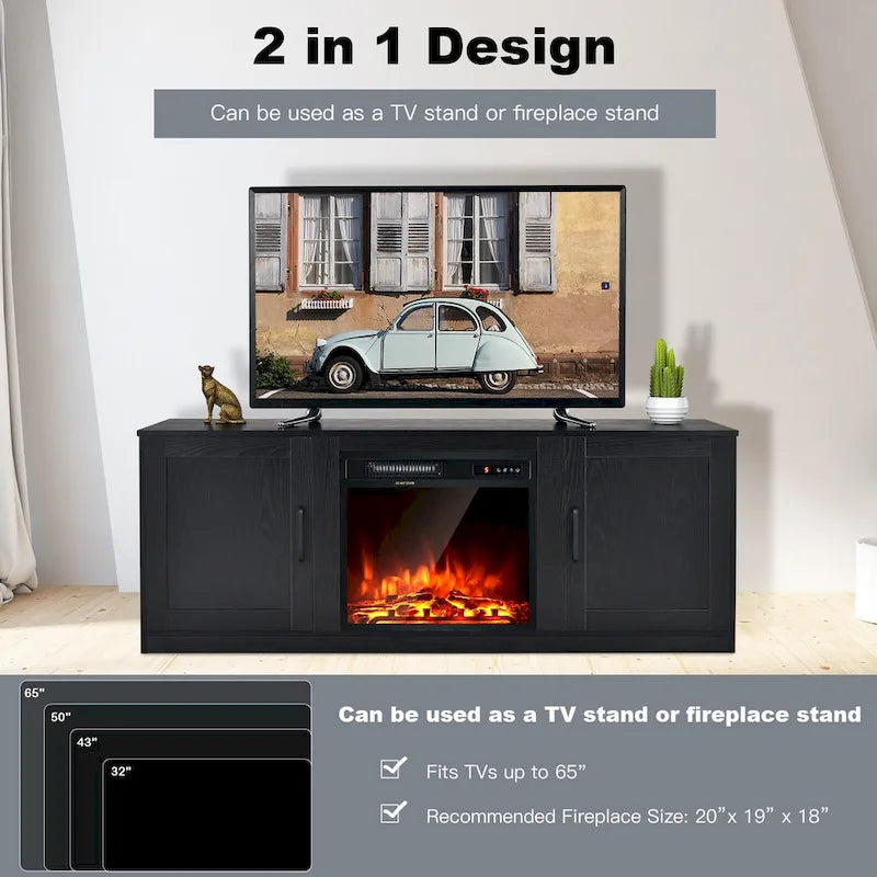 Meuble TV de 147 cm avec 2 placards de rangement et étagères réglables sur 3 positions