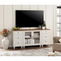 Meuble TV LED pour téléviseur 75 pouces, ensemble meuble TV et table d'appoint 3-en-1, blanc - 67 pouces