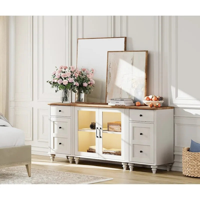 Meuble TV LED pour téléviseur 75 pouces, ensemble meuble TV et table d'appoint 3-en-1, blanc - 67 pouces