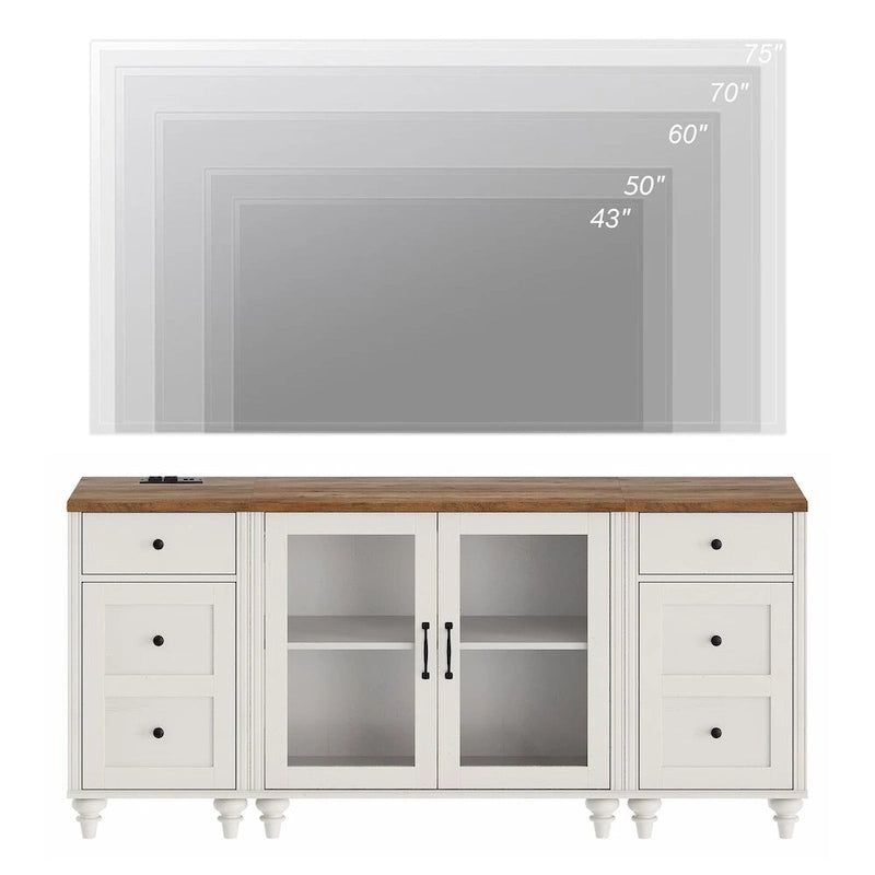 Meuble TV LED pour téléviseur 75 pouces, ensemble meuble TV et table d'appoint 3-en-1, blanc - 67 pouces